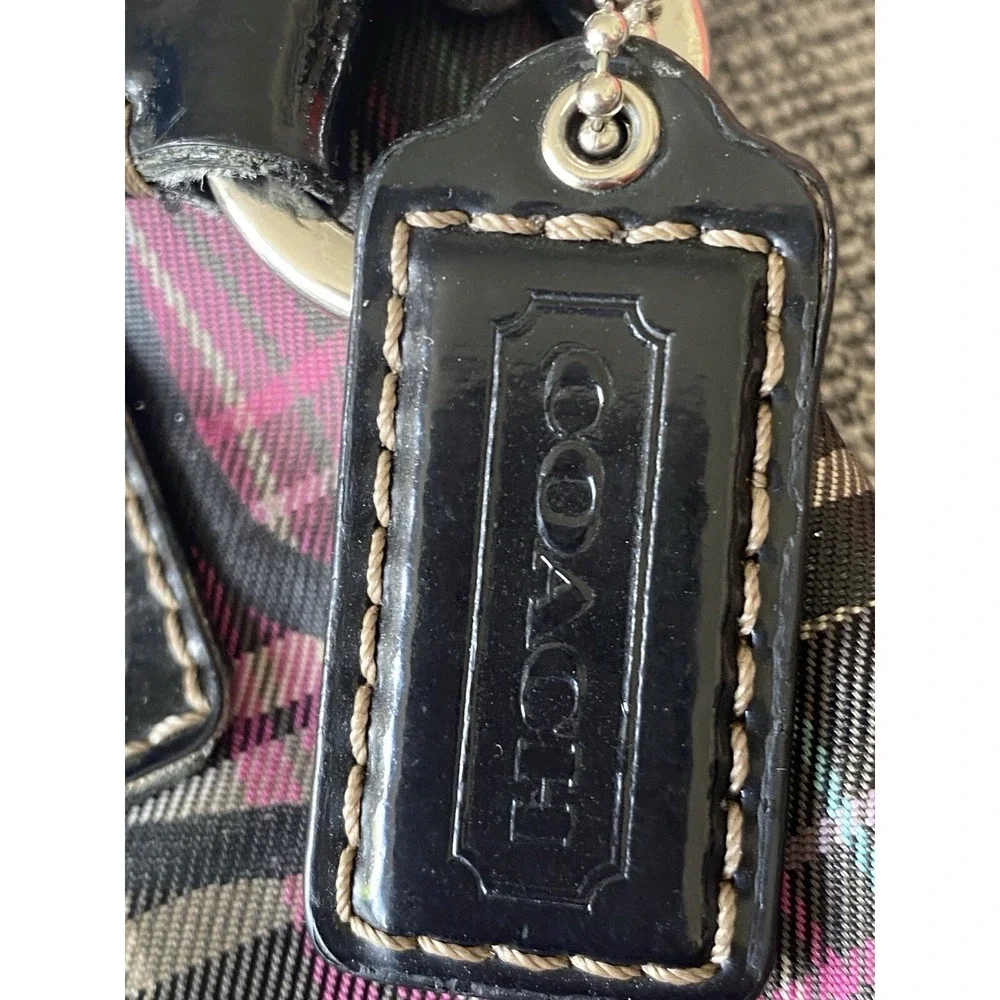 Coach Poppy Tartan Gray Pink Plaid Crossbody‎ Bag Glitter Purse F17710